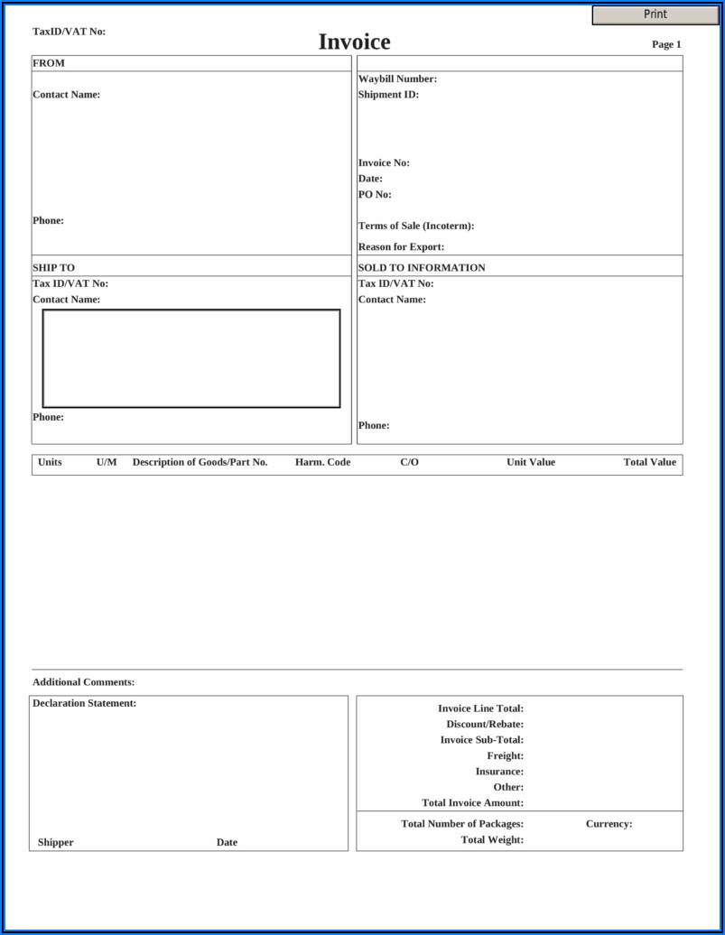 Commercial Invoice Fillable Pdf Ups