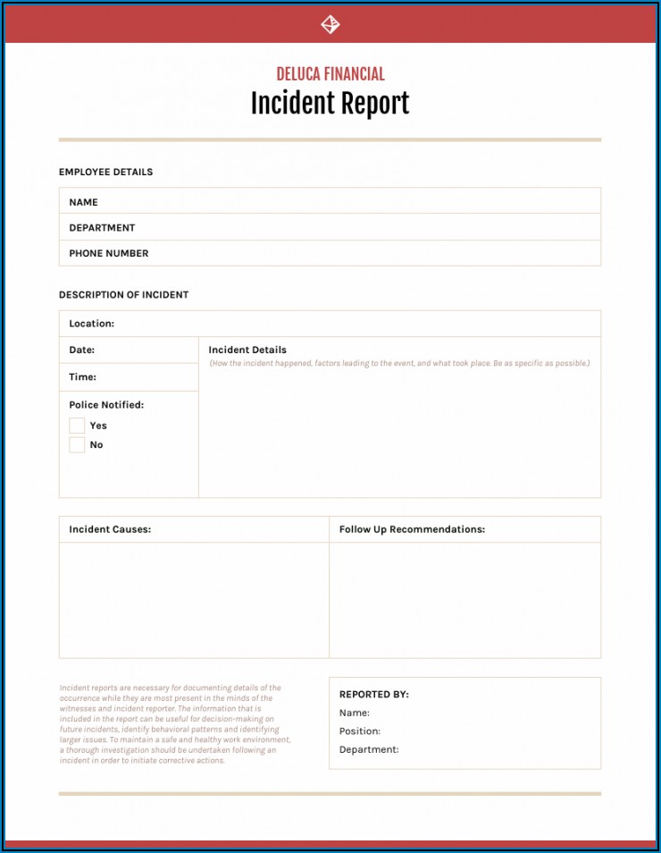 Construction Incident Report Form Template