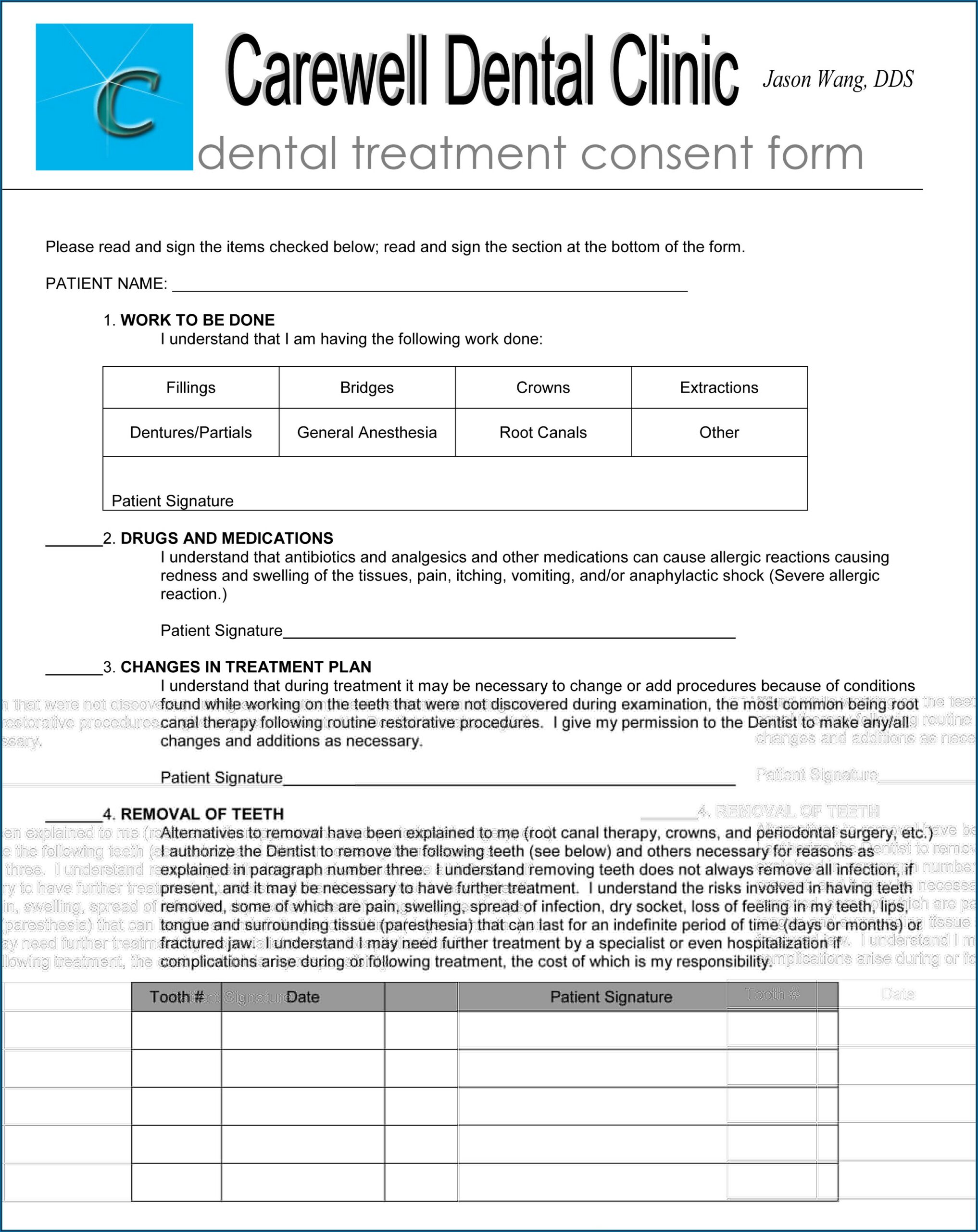 Dental Procedures Consent Forms