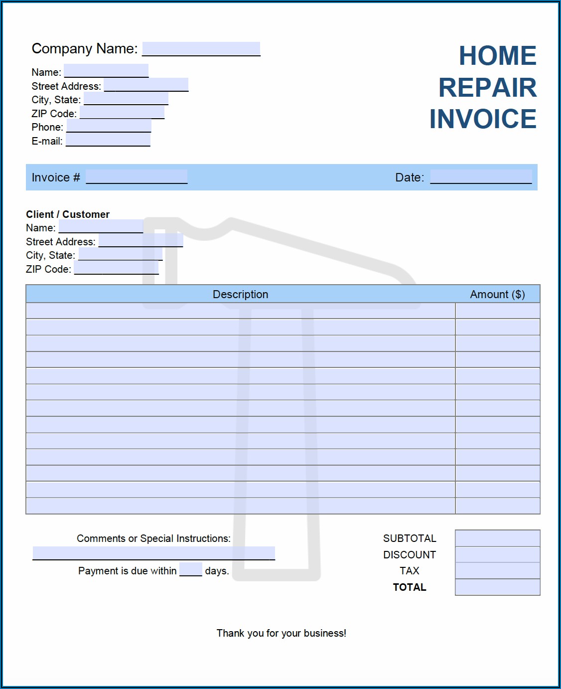 Downloadable Free Handyman Invoice Template