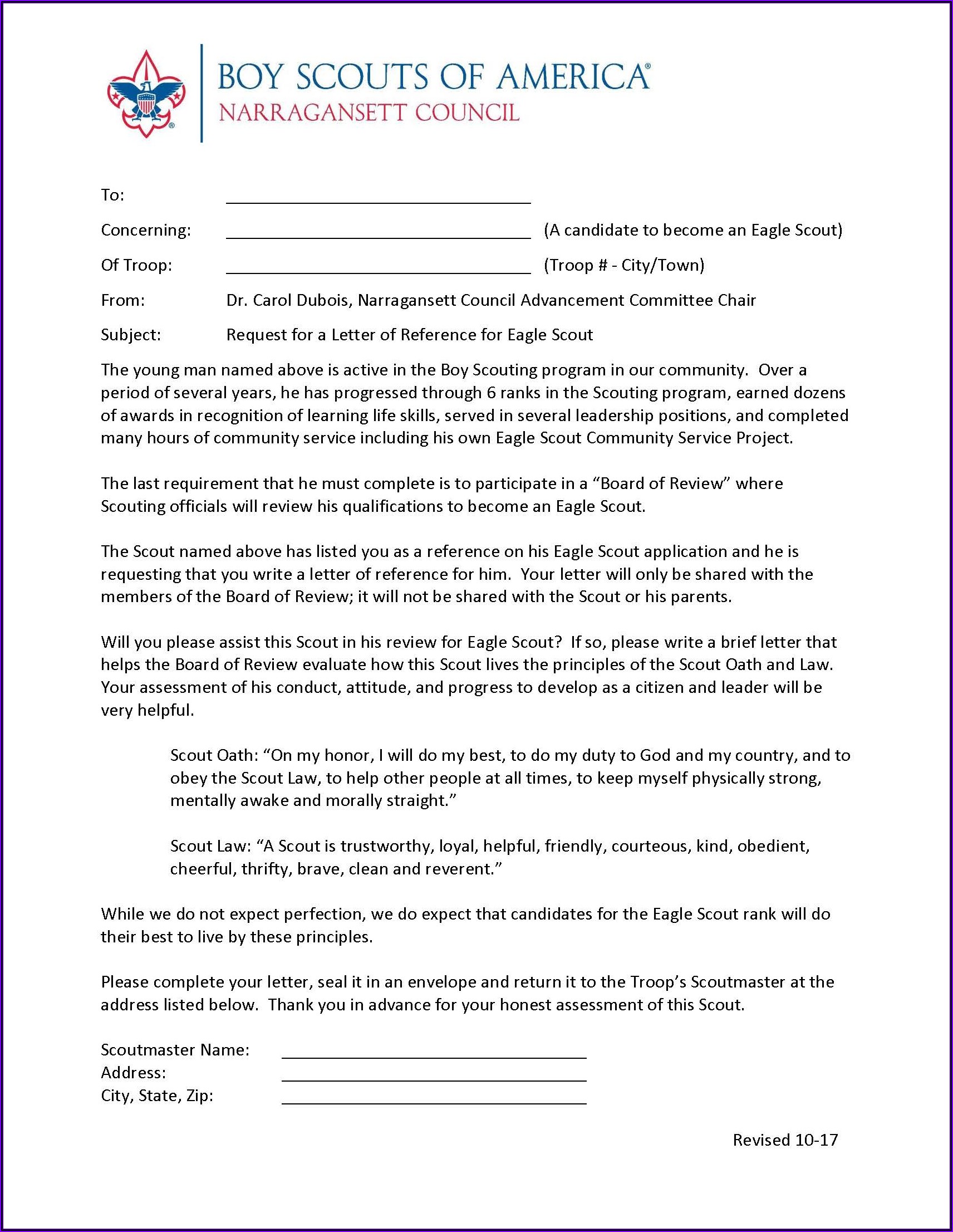 Eagle Scout Letter Of Recommendation Request Form