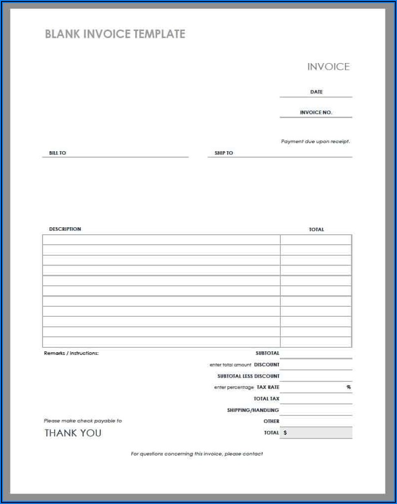 Editable Blank Invoice Template Word