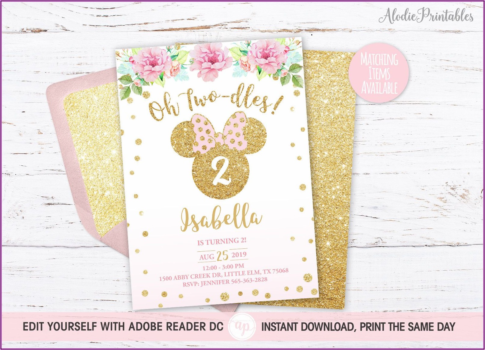 Editable Minnie Mouse 1st Birthday Invitations