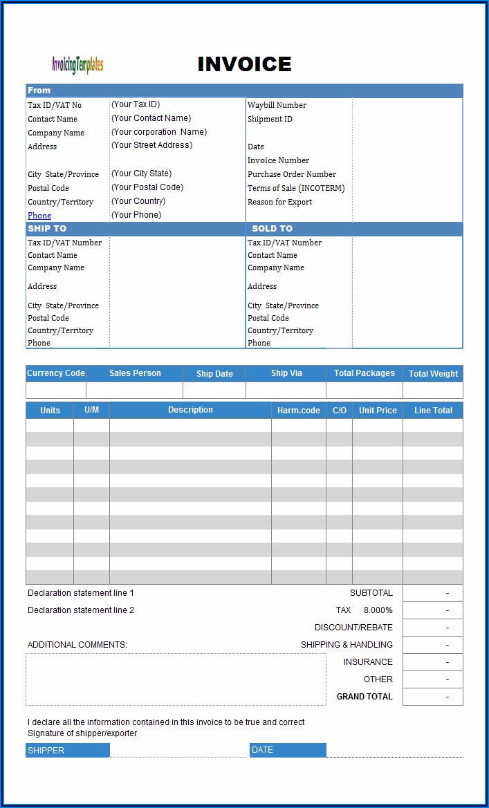 Export Invoice Format In Word Free Download