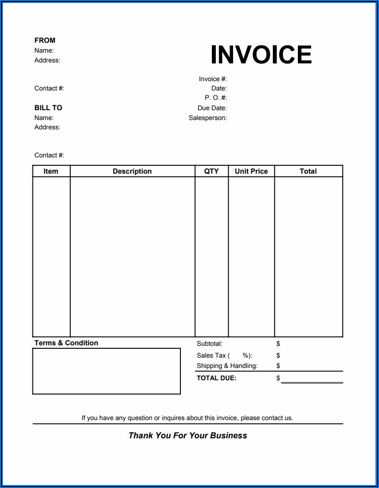 Fillable Editable Invoice Template Pdf