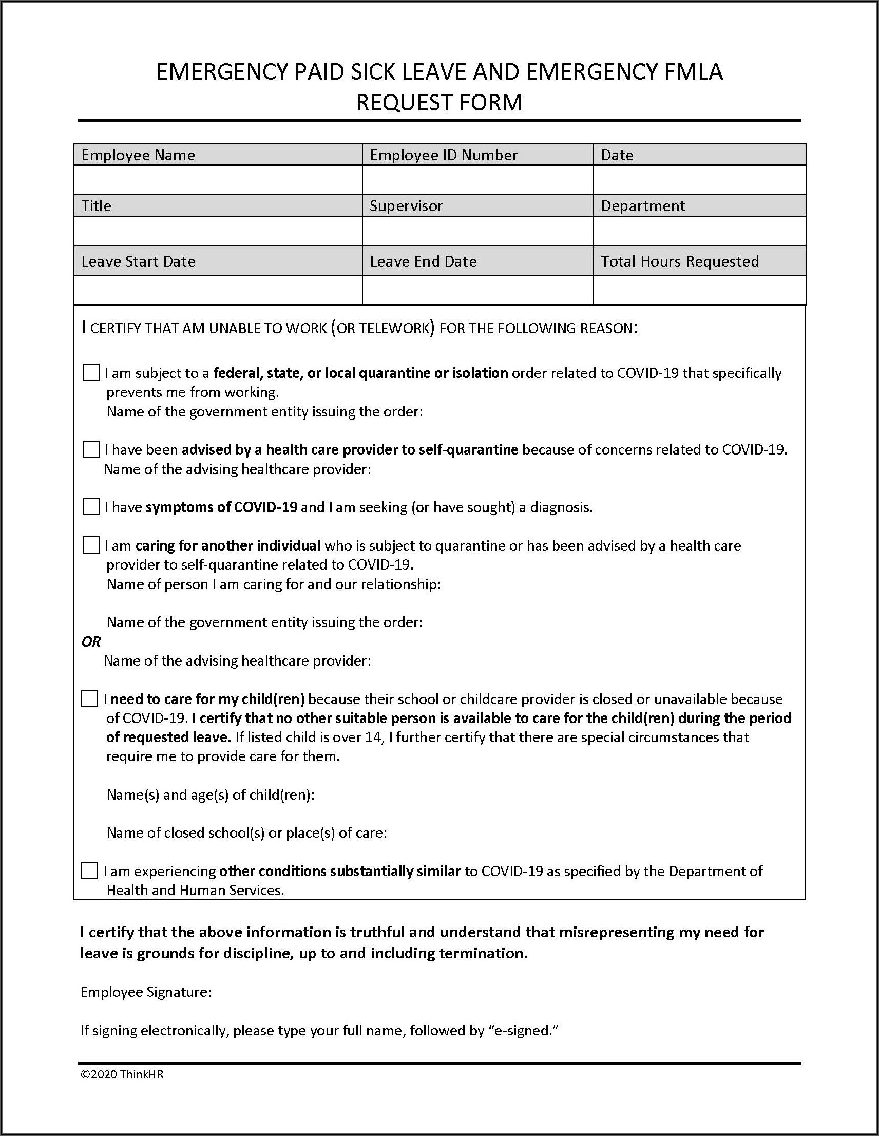 Form For Emergency Fmla Leave Request