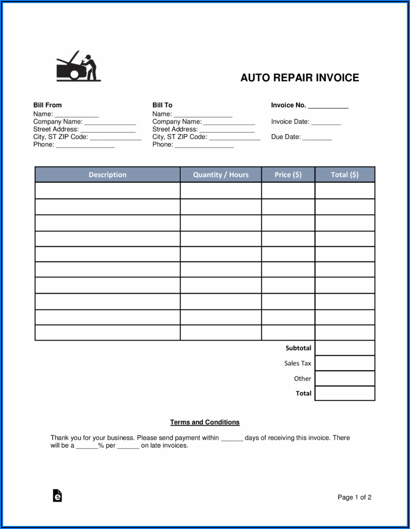 Free Auto Repair Invoice Pdf