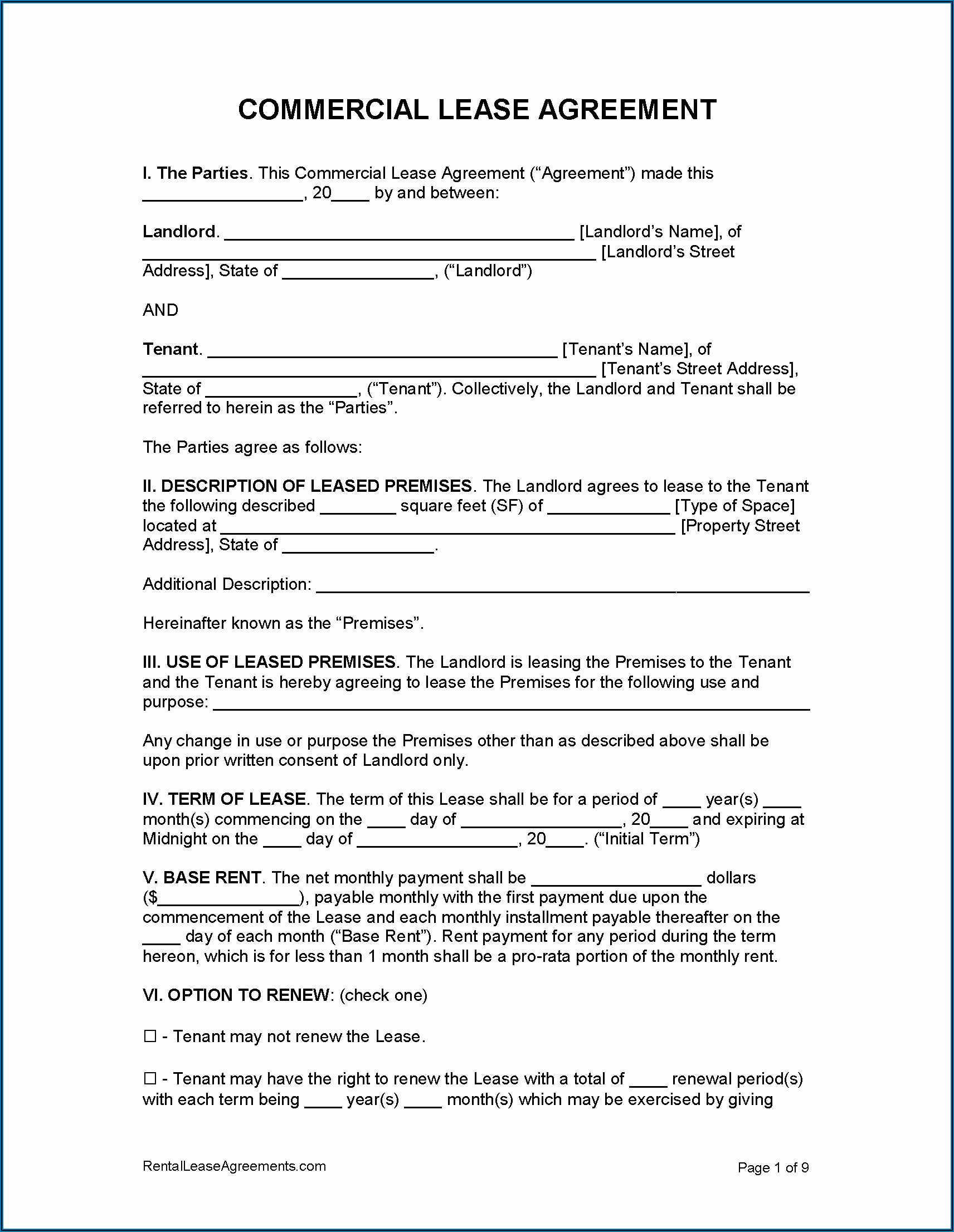 Free Commercial Lease Agreement Template Pdf