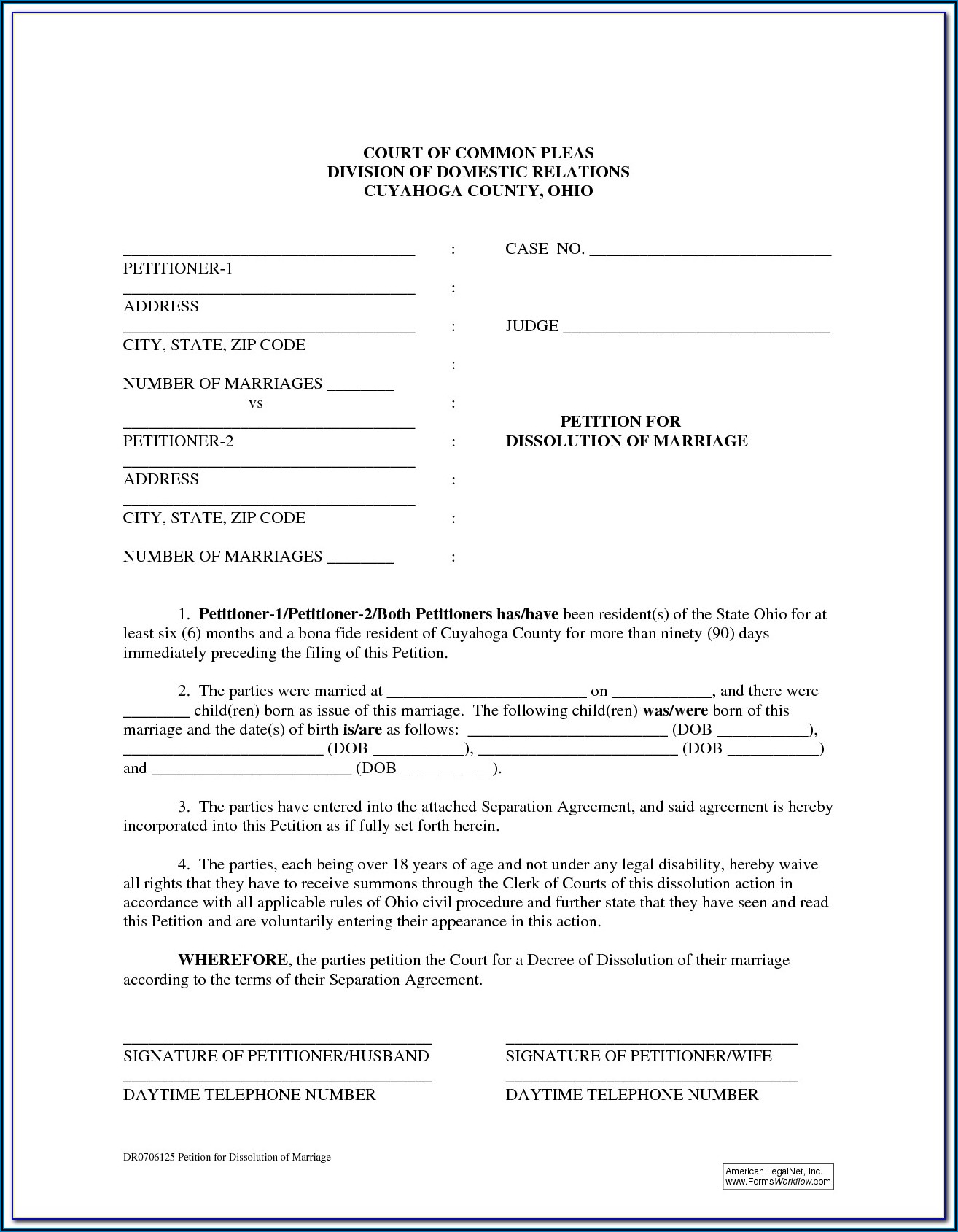 Free Dissolution Of Marriage Forms Ohio