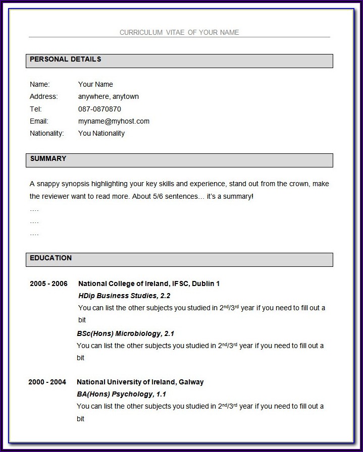 Free Download Resume Format For Freshers In Ms Word
