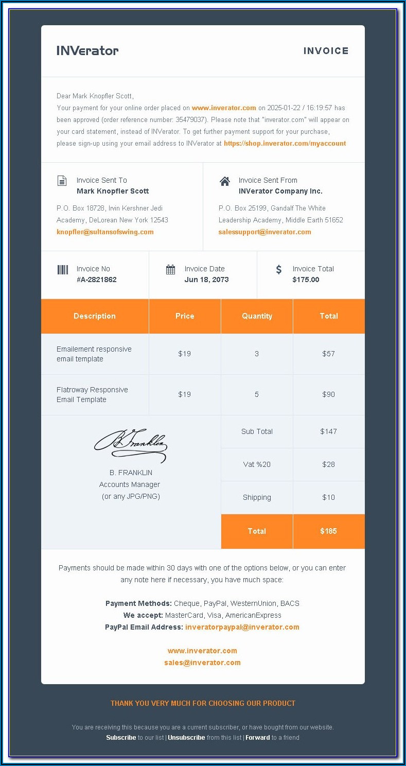Free Email Invoice Template Pdf