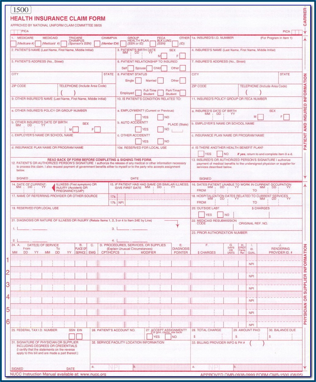 Free Fillable Cms 1500 Form 0212
