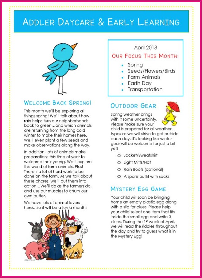 Free Infant Room Newsletter Templates