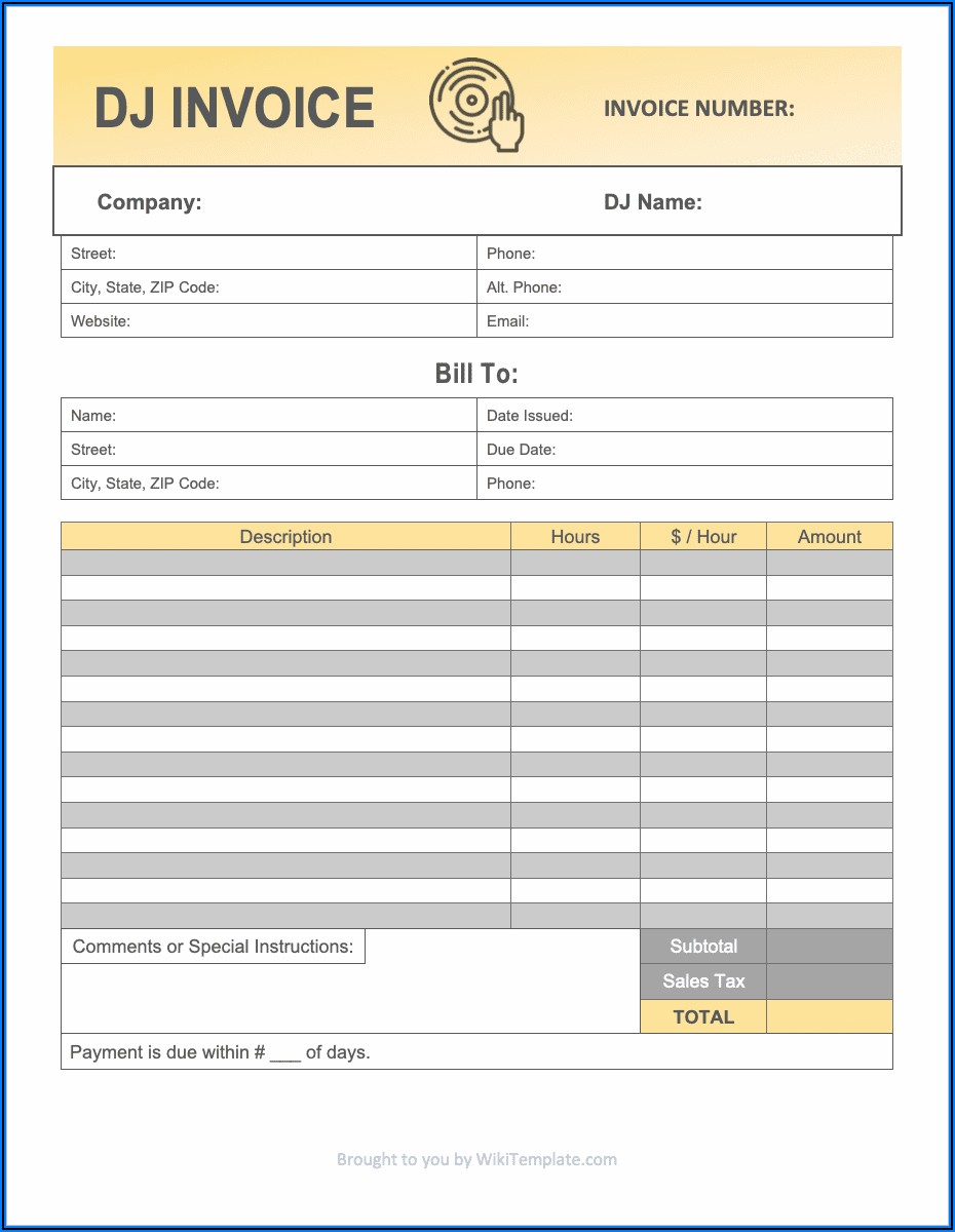 Free Invoice Template For Dj Services