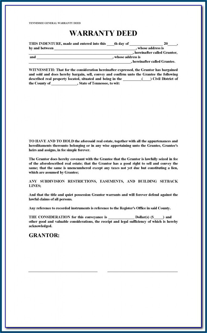 Free Printable Quit Claim Deed Form Tennessee