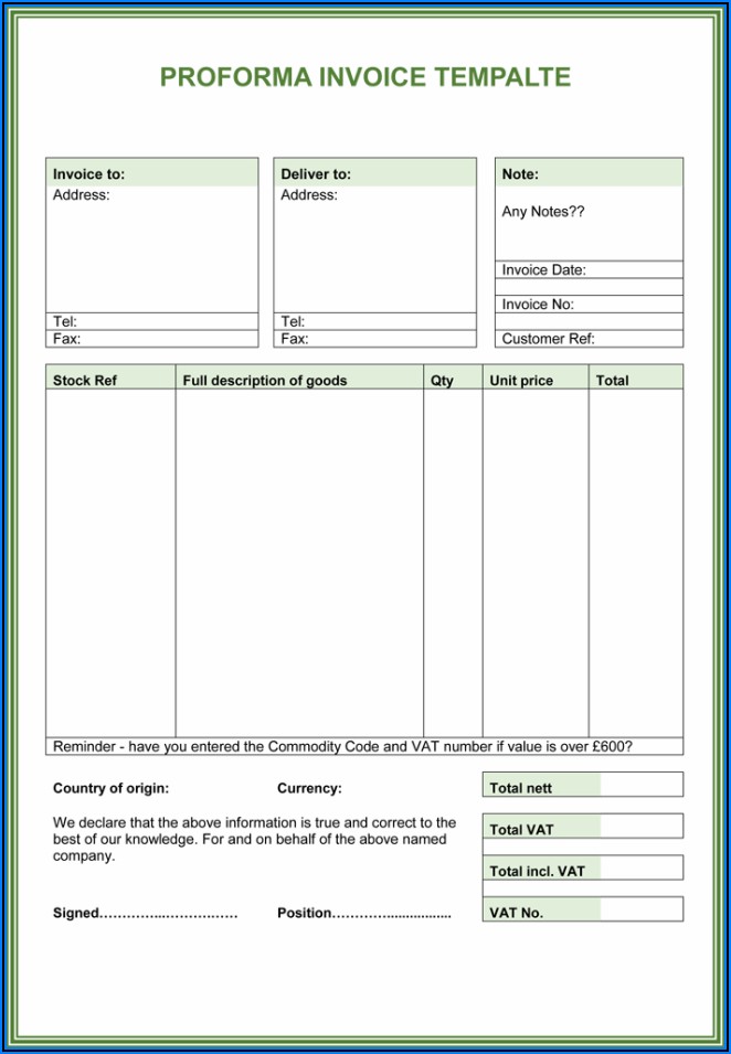 Free Proforma Invoice Template Excel