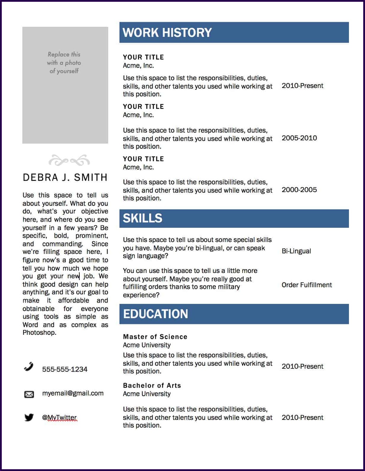 Free Resume Templates Download For Microsoft Word