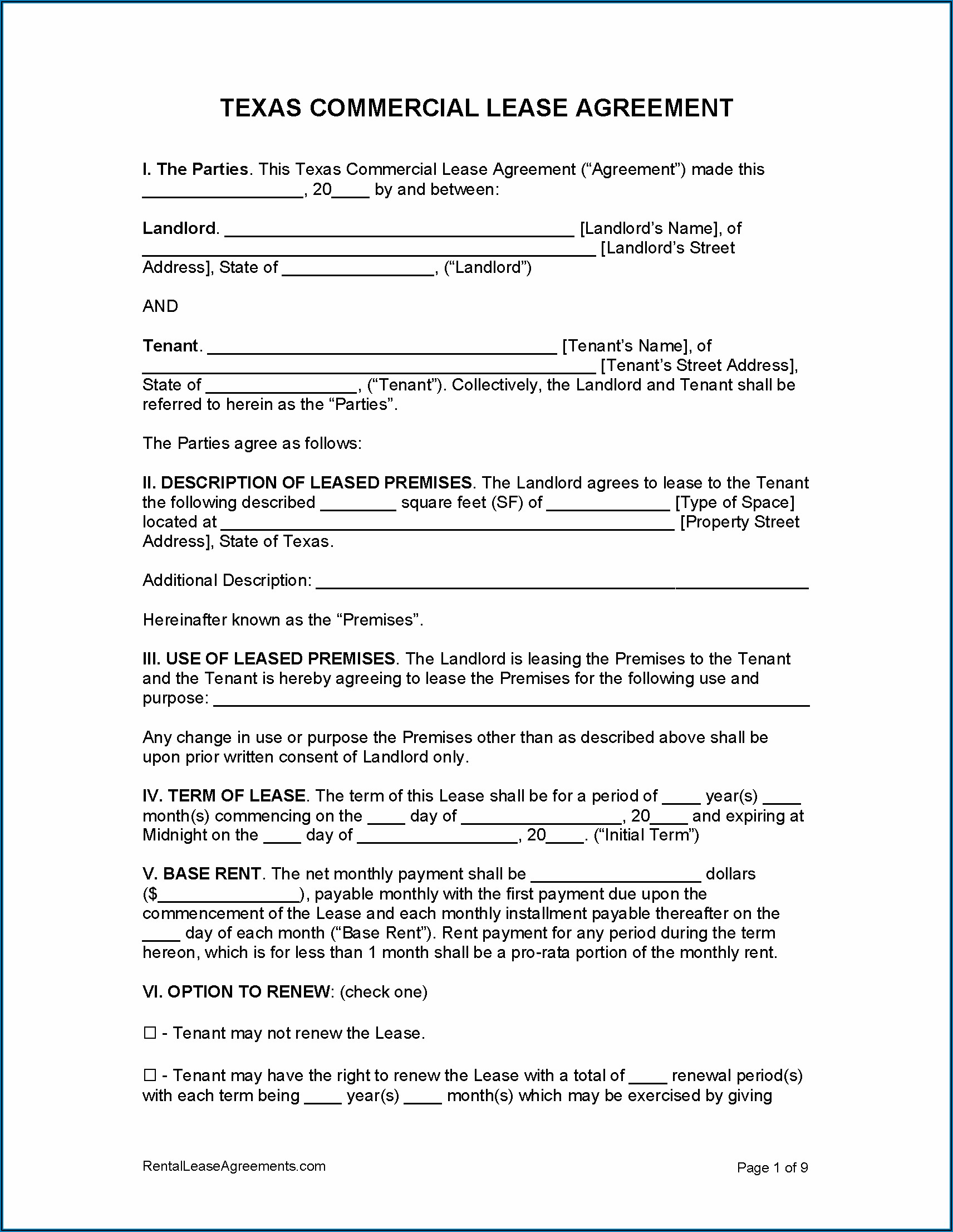 Free Texas Commercial Lease Agreement Pdf