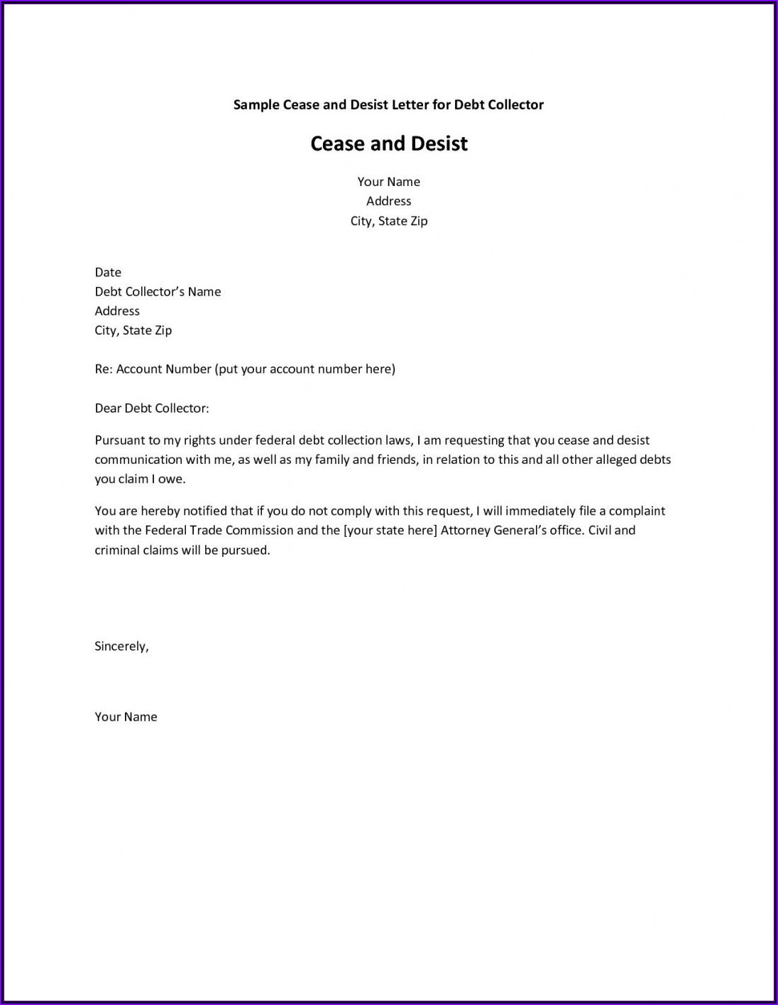 General Cease And Desist Letter Template Uk
