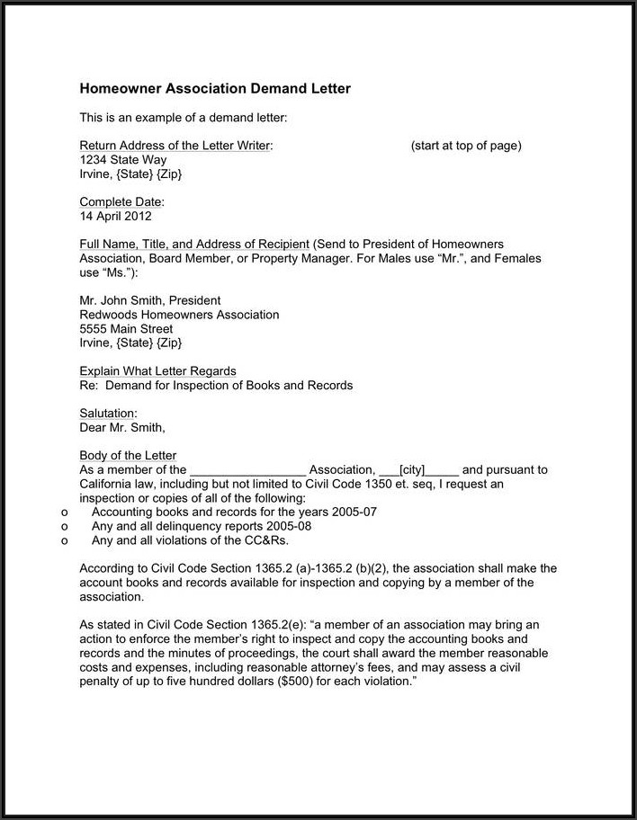 Hoa Cease And Desist Letter Example