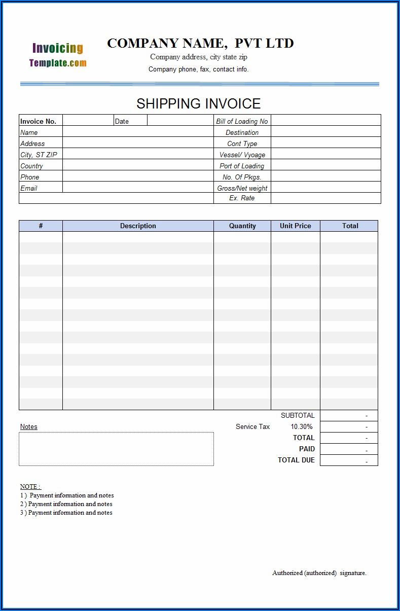 Invoice Template For Transport Company