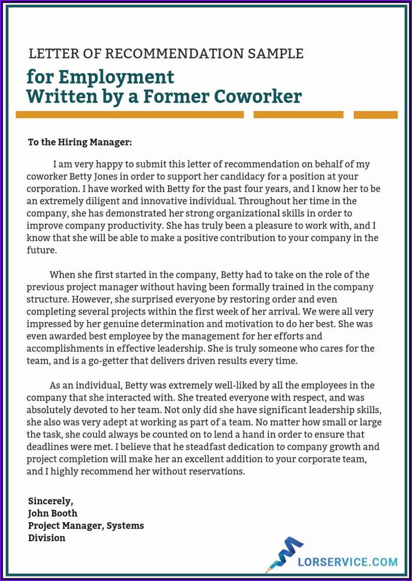 Letter Of Recommendation For Coworker Teacher Template