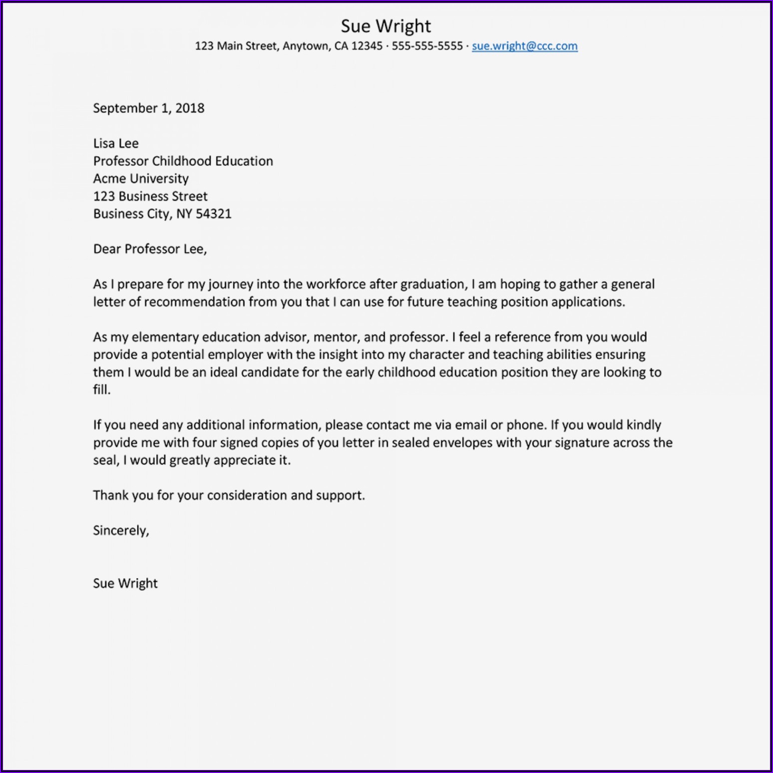 Letter Of Recommendation For Employee Word