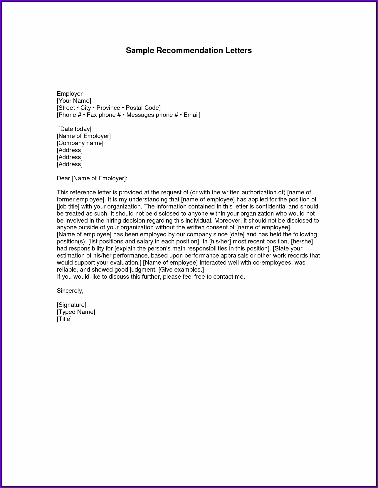 Letter Of Recommendation For Former Employee Examples