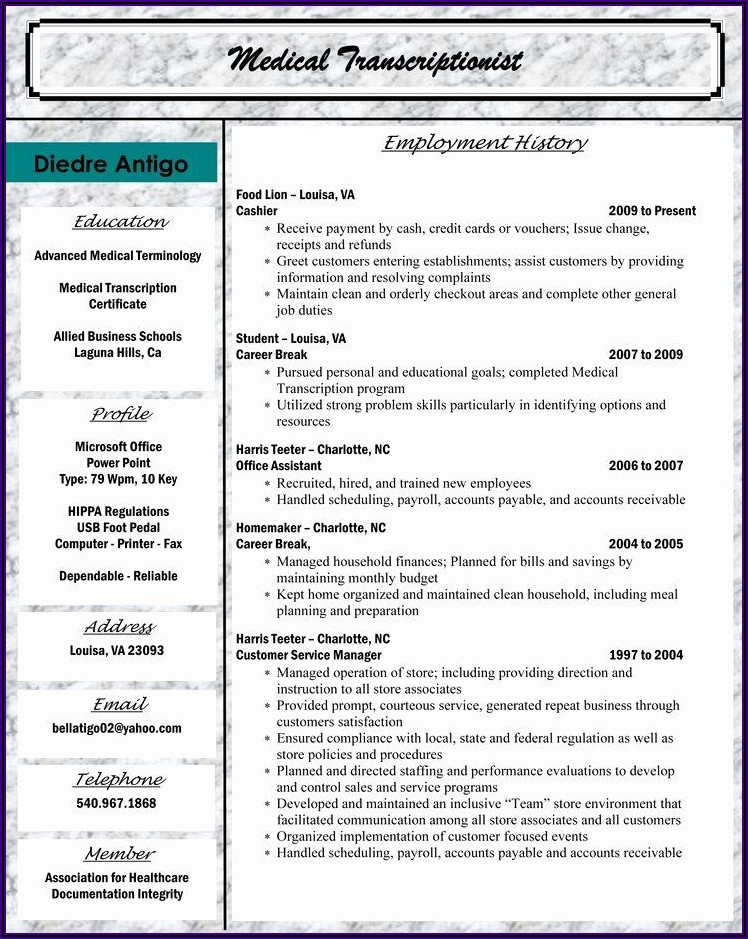Medical Billing And Coding Resume Examples