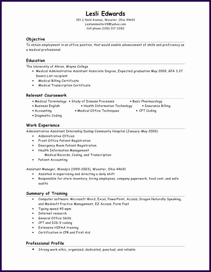 Medical Coder Resume Examples No Experience