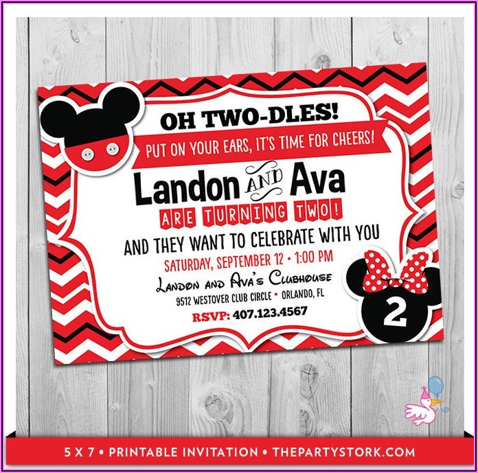 Mickey And Minnie Mouse Twin Birthday Invitations