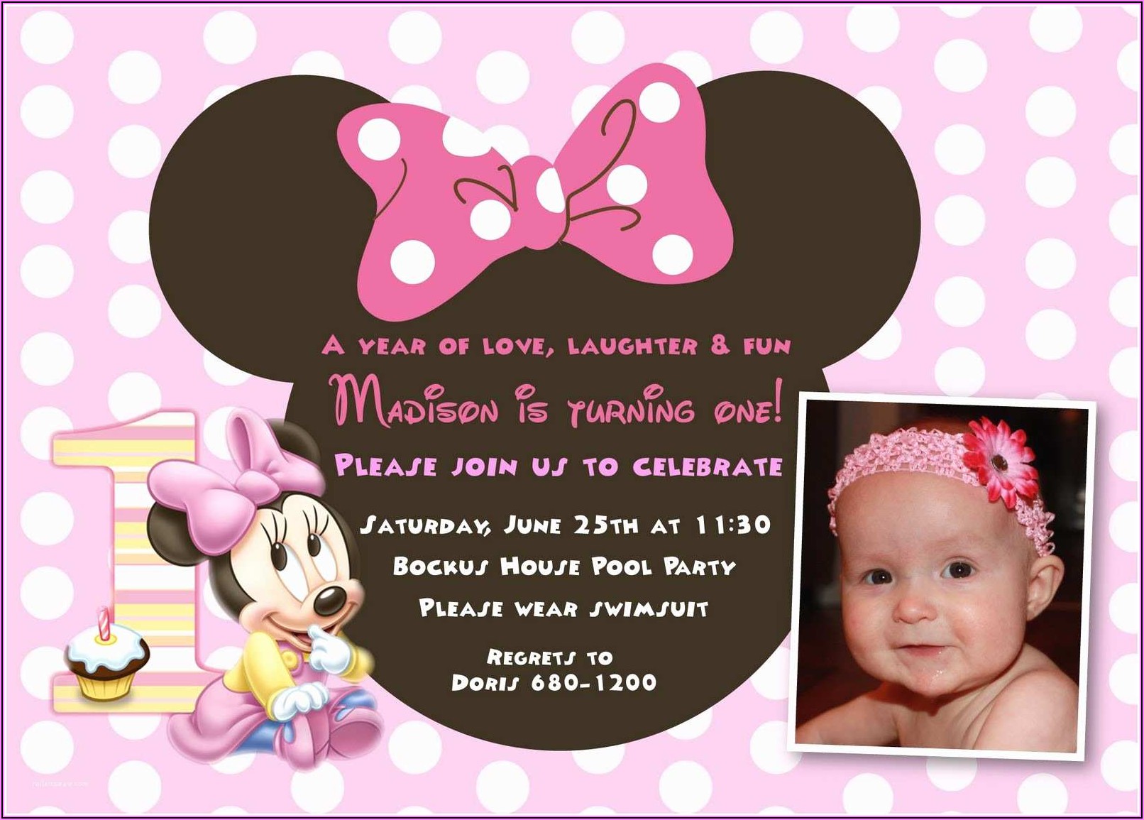 Minnie Mouse 1st Birthday Invitations Pink And Gold
