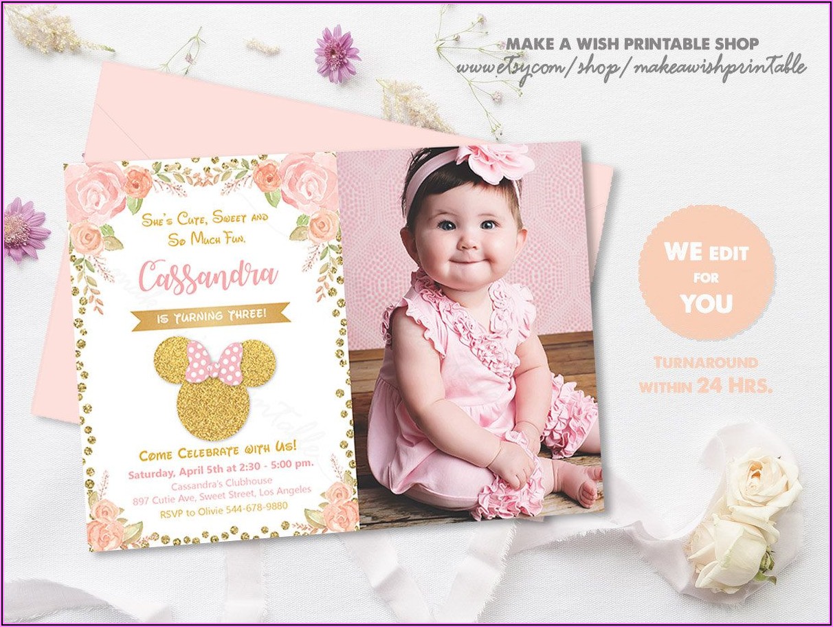 Minnie Mouse Birthday Invitation With Photo