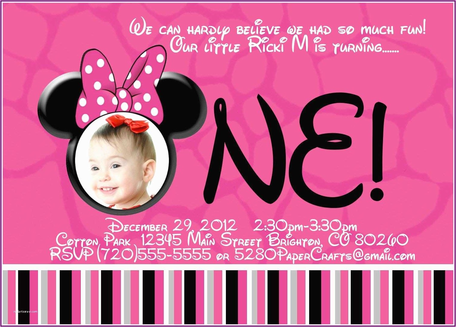 Minnie Mouse First Birthday Invitation Templates