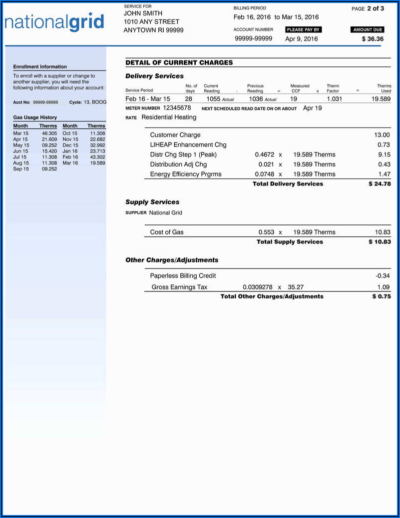 National Grid Invoice Number