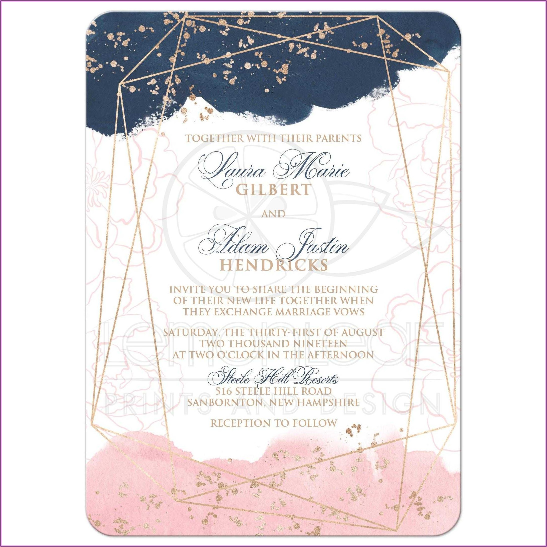 Navy And Rose Gold Wedding Invitations
