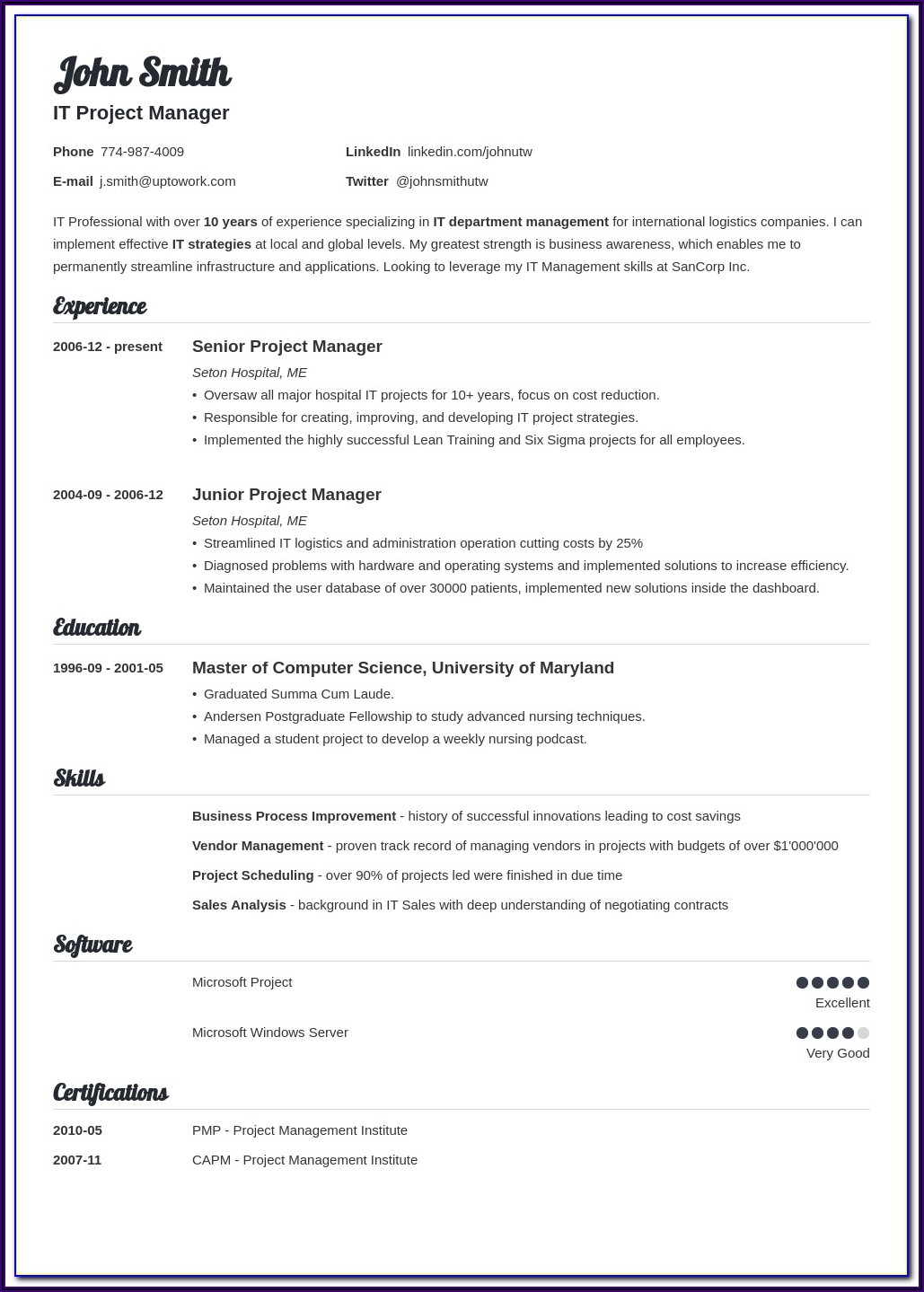 Outline Of A Job Resume
