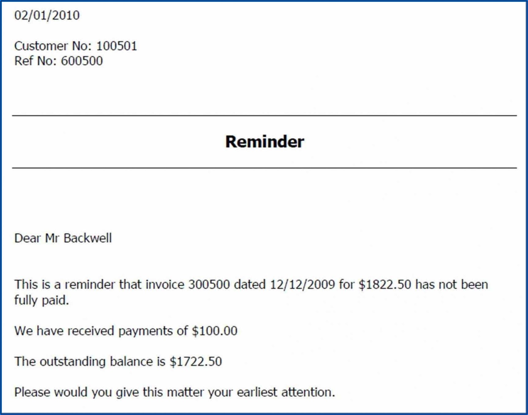 Outstanding Invoice Reminder Email Template