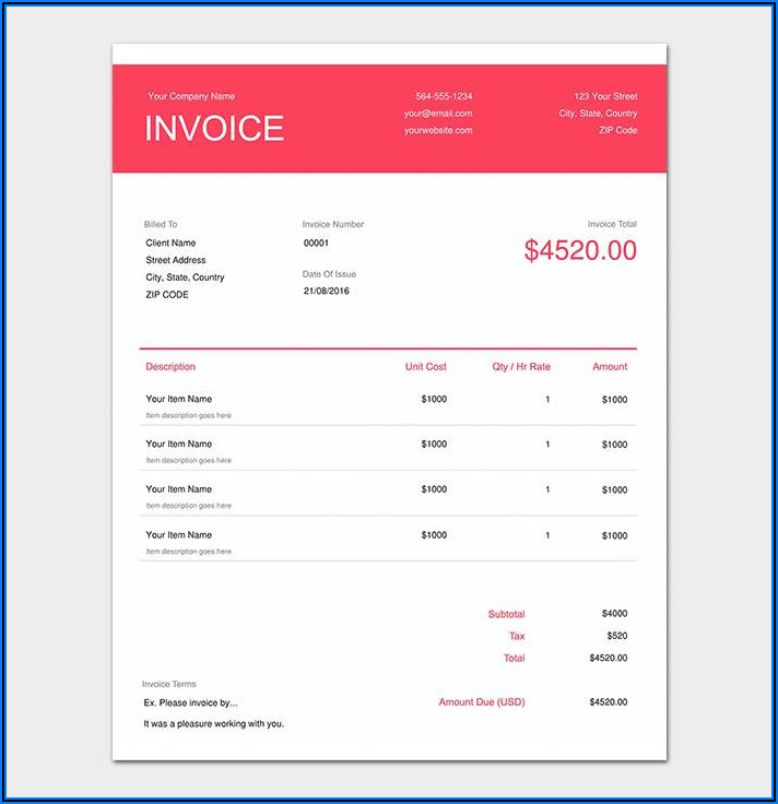 Photography Invoice Template Word