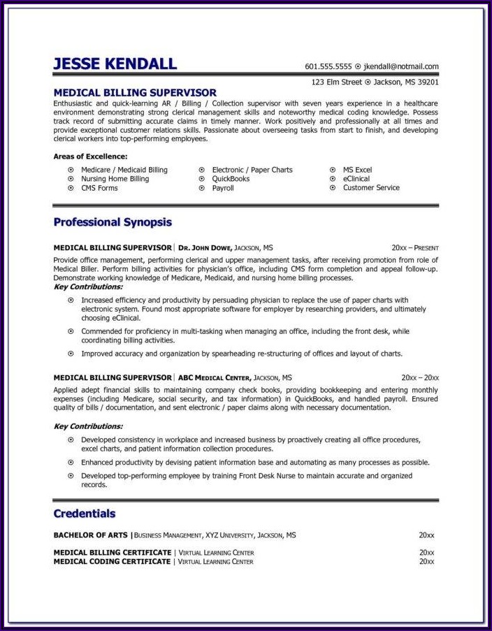 Resume Template For A Entry Level Medical Billing And Coding Sample