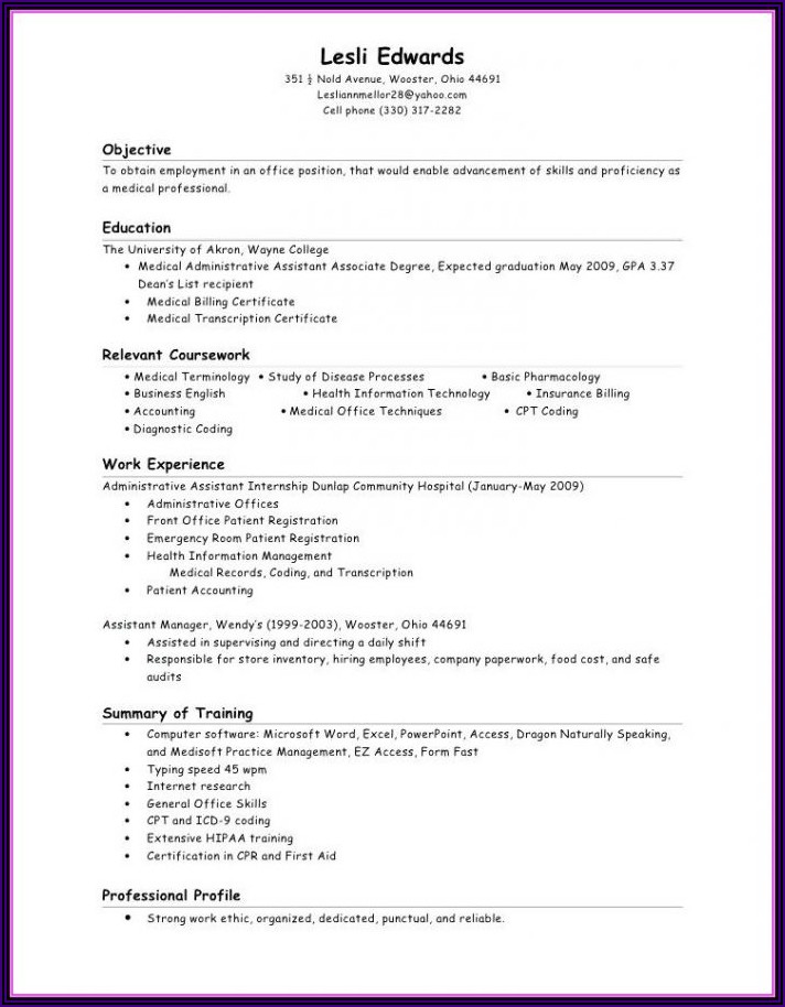 Sample Resume For Medical Billing And Coding With No Experience