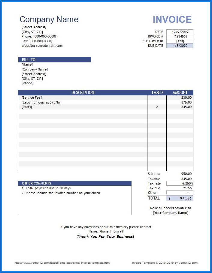 Simple Invoice Template Excel Free Download