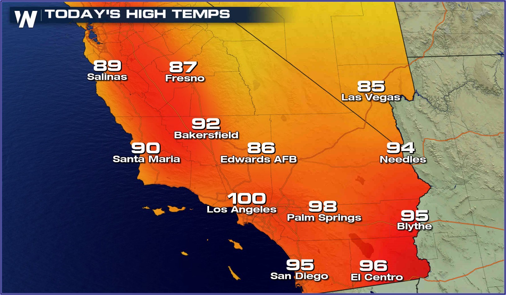 Southern California Weather Temperature Map
