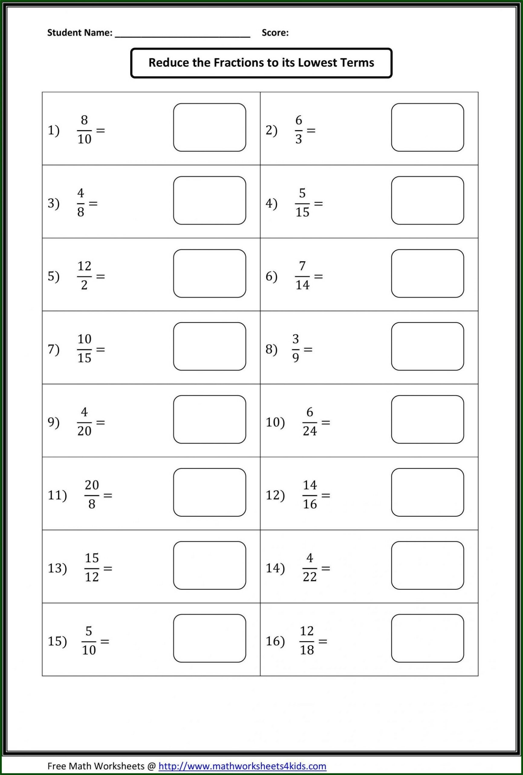 4th Grade Math Worksheet Fractions