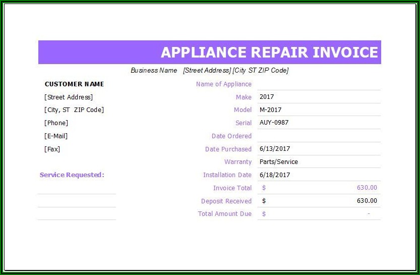 Appliance Repair Receipt Template