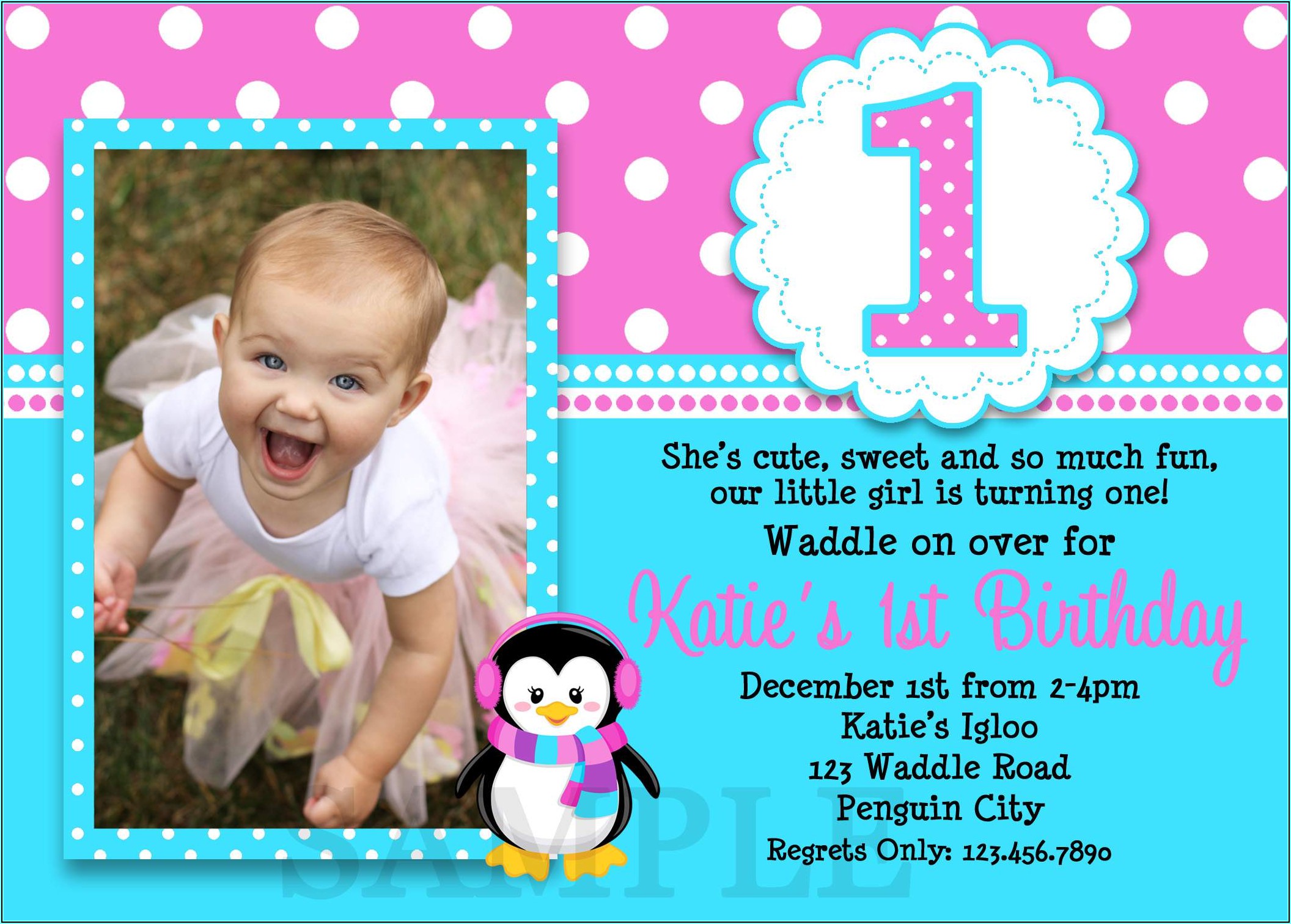 Baby Girl 1st Birthday Online Invitations