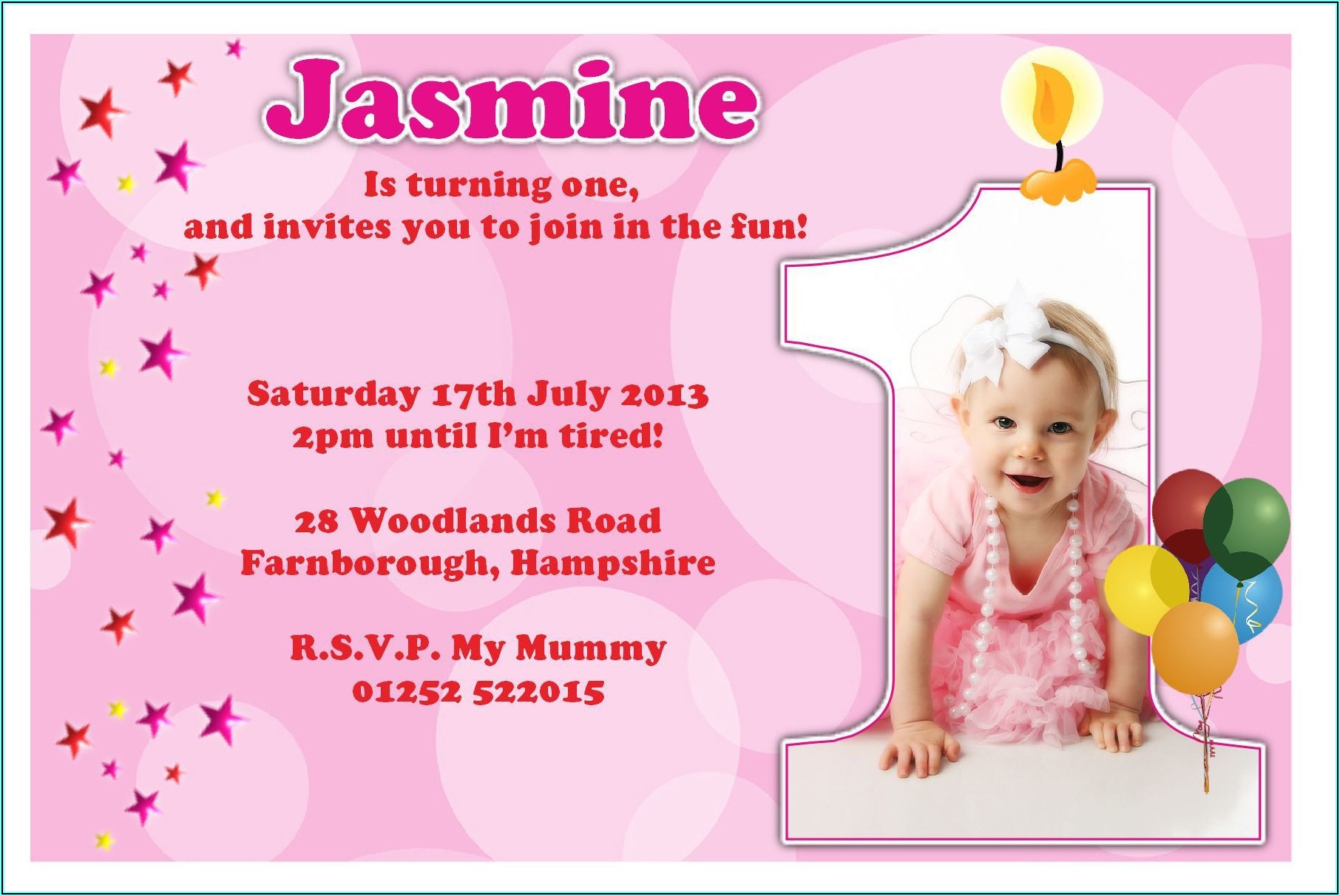 Baby Girl Birthday Invitation Template