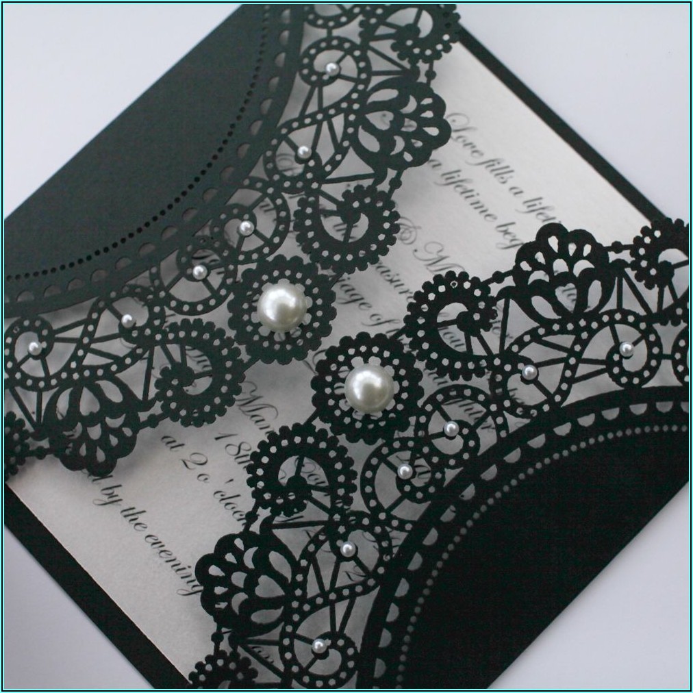 Black Lace And Pearl Wedding Invitations
