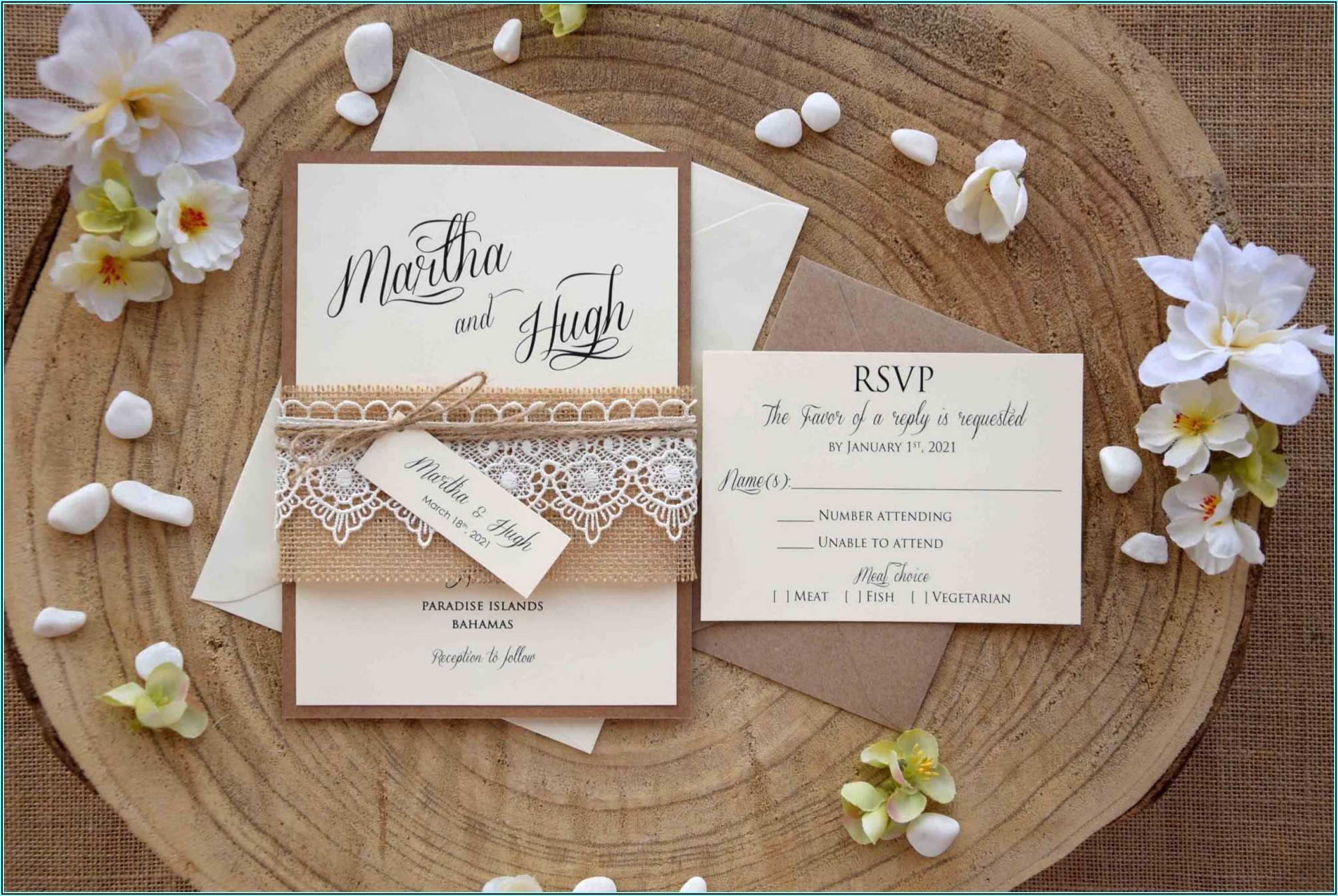 Burlap And Lace Wedding Invitations With Photo