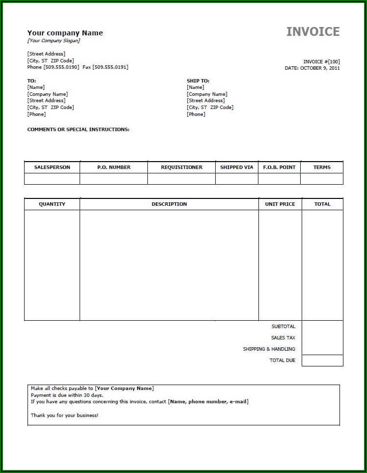 Car Sales Invoice Template Word